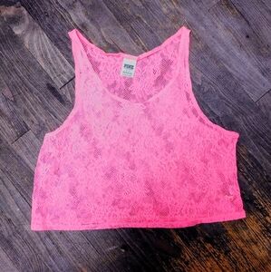 Pink by Victoria's Secret Sheer Neon Pink Oversized Tank Top